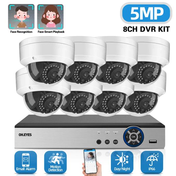 Sistema 8 canal DVR Kit 5MP CCTV DVR Sistema de câmera de segurança doméstica 8CH 8CH Sistema de vigilância de vídeo à prova d'água ao ar livre