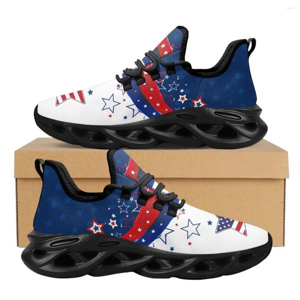 Sapatos casuais bandeira americana impressão feminina verão correndo de renda leve up tênis malha