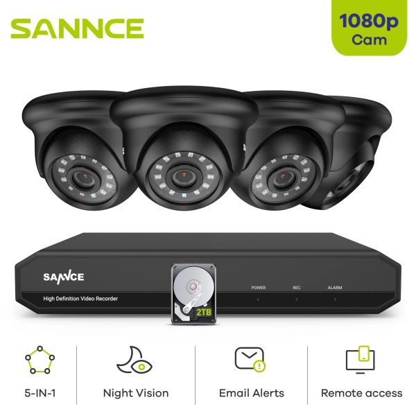 System Sannce 4CH 1080N DVR CCTV System 4pcs 1080p FHD Камеры безопасности IR Внутренний водонепроницаемый на открытом виде видеонаблюдения