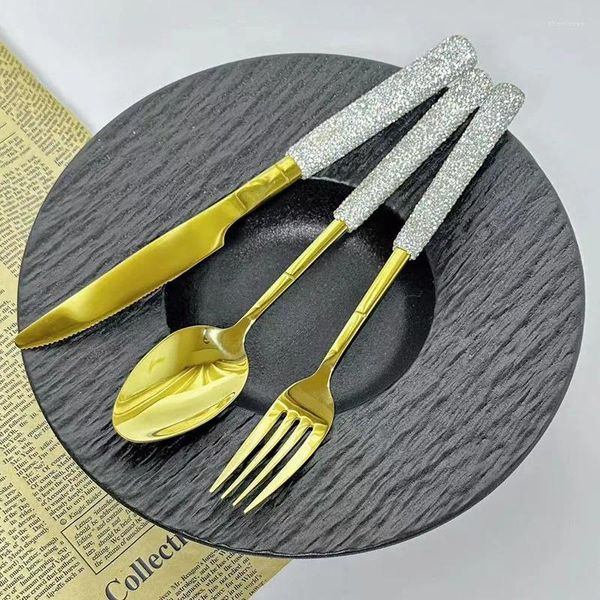 Conjuntos de utensílios de jantar bling shinestone cutlery faca garfo colher portátil 4pcs/3pcs