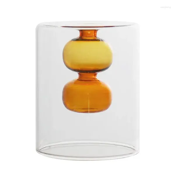 Vasos vasos de vidro oco vaso hidropônico flor-camada dupla geométrica moderna para decoração de casa Centropes centrais de casamento