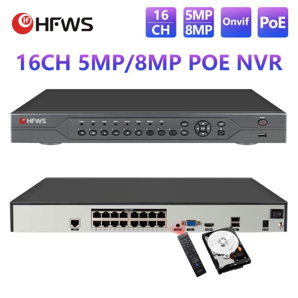 Gravador 16CH NVR POE Video Recorder Surveillance Security Camera System Kit H.265 P2P ONVIF para sistema CCTV