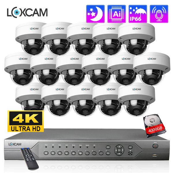 System Loxcam H.265 16CH 4K CCTV CCTV Audio Record Система камеры камер безопасности 48V POE 8MP VANDALPAPE DOME IP -камера Дома