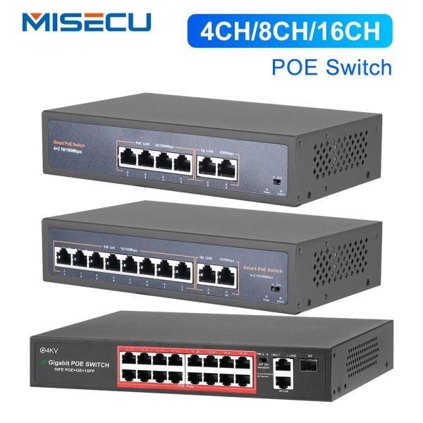 Intercom Misecu 48V 4/8/16 Порты POE переключатель для IP -камеры Ethernet 10/100 Мбит/с IEEE802.3 AF/AT для IP -камеры/Система камеры безопасности CCTV