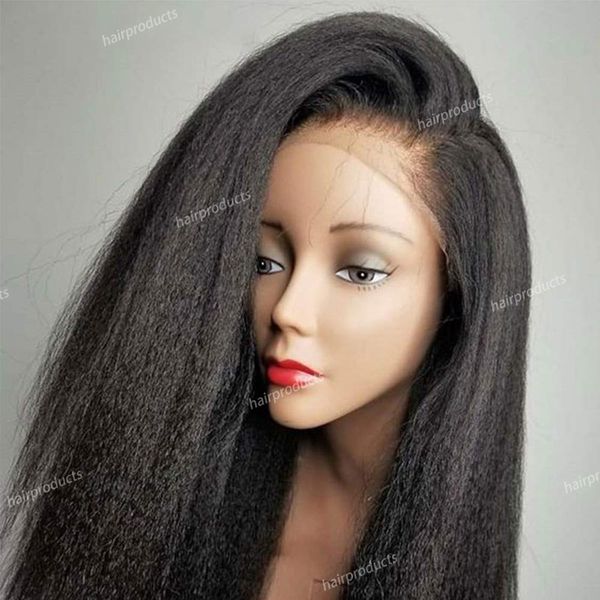 İnsan saçlı peruk glueless mat yüksek sıcaklık ipek sentetik dantel ön peruk siyah saç kadın önceden gerilmiş orta uzunlukta doğal 13x4 sentetik düz peruklar