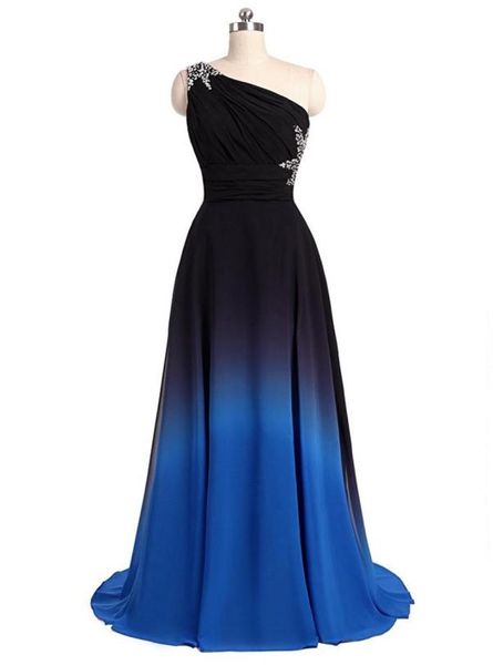 2017 Nuovi eleganti abiti da ballo a gradiente blu nero con perle Appliques Abiti da festa a pavimento Abiti formali Vestido de Festa QS9073246