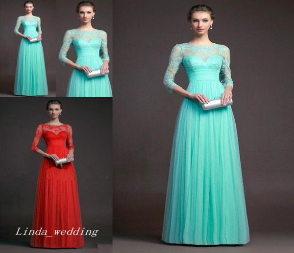 Mint Green Red Evening Kleid Eine Linie schiere obere Nacken Tüll Spitze Langes formelle Prom Party Event Gown7319847