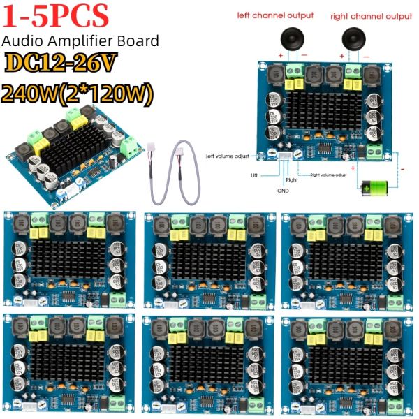 Amplificador 15pcs 240w canal dual canal digital Audio Audio Digital Power Amplifier Placa DC 12V 24V Classe D 120W Amplificador Som Board DIY