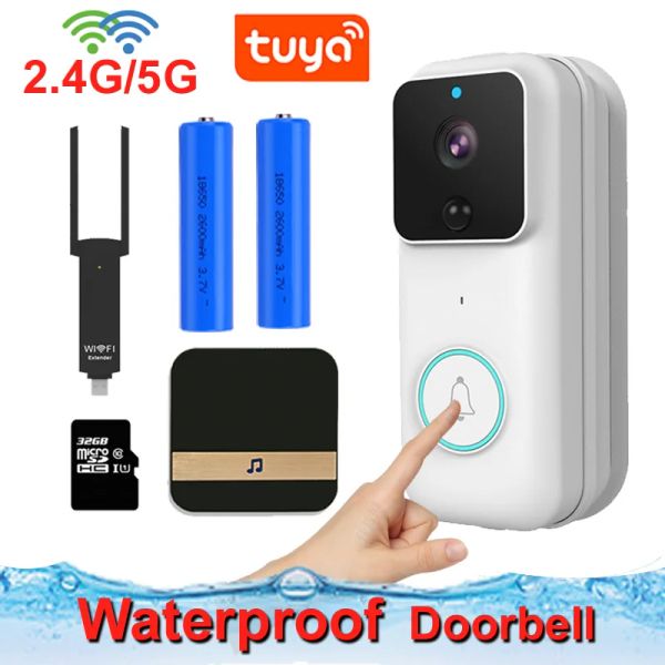 Дверная звонок Tuya Video Door Door 2,4G 5G Dual Wi -Fi 1080p Outdoor Waterraph -Door Bell Intercom Smart Home Wireless Door Camem