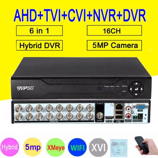 Detecção de face do gravador xmeye h265+ 5mp 16ch 16 canal 6 em 1 áudio híbrido wifi tvi cvi nvr ahd cctv dvr video de vigilância