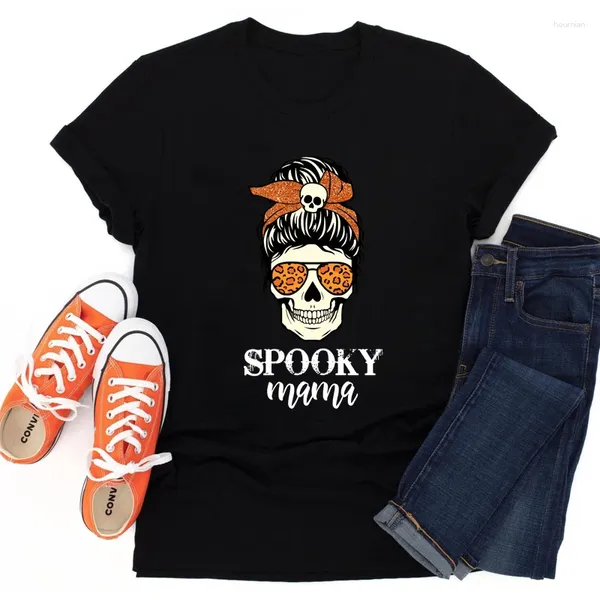 Frauen T-Shirts farbige gruselige Mama-Baumwoll-T-Shirt Funny Women Halloween Party T-Shirt Top Gothic Skull Mutter Leben T-Shirt