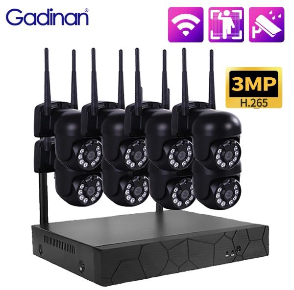 System Gadinan 8CH P2P NVR Kit de vigilância de vídeo 3MP Wi -Fi By WiFi Câmera de segurança IP de áudio PTZ Control Ultra HD Ai Full Color Night VI