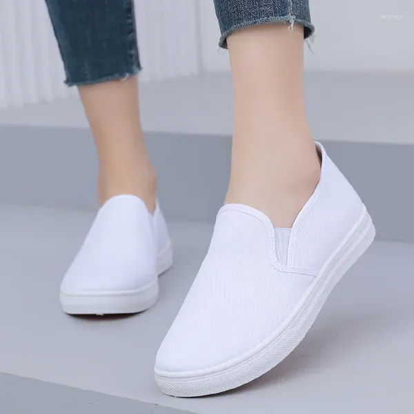 Повседневная обувь 2024 в моде Women White Canvas Flat Student Lightweight Tenis de Mujer Flats Lofers Chaussure Femme