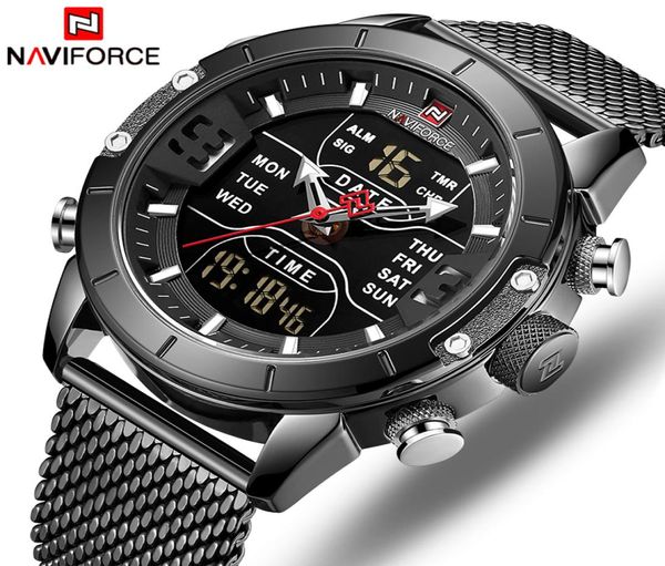 Naviforce Luxury Brand Männer Fashion Casual Quartz Watch Mens Edelstahl wasserdichte Sportwachen LED Analog digitaler Clock9641879