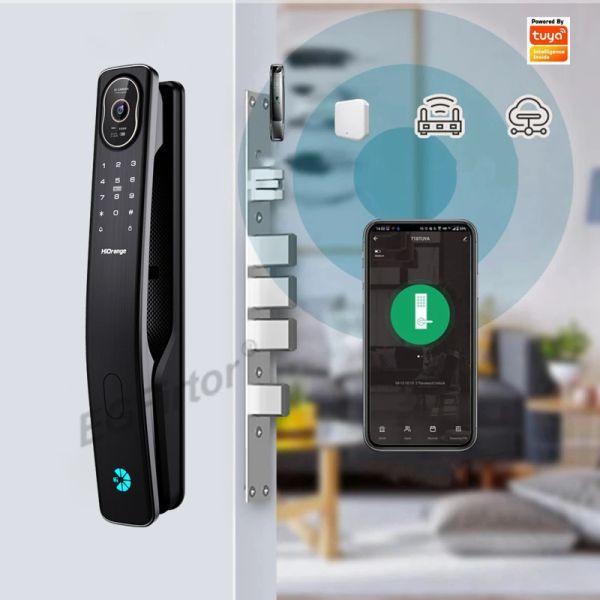 Sperre Egfirtor Tuya Video Intercom Fingerabdruck Smart Door Lock 3D Gesichtserkennung WiFi Electronic Home Digital App Lock