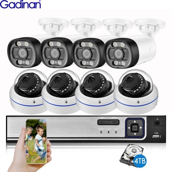 System Gadinan 5MP Sicherheitssystem Poe Videoüberwachung Set 8Ch NVR Kit CCTV Outdoor AI Voice Alarm Bullet/Face Dome Dome Kamera