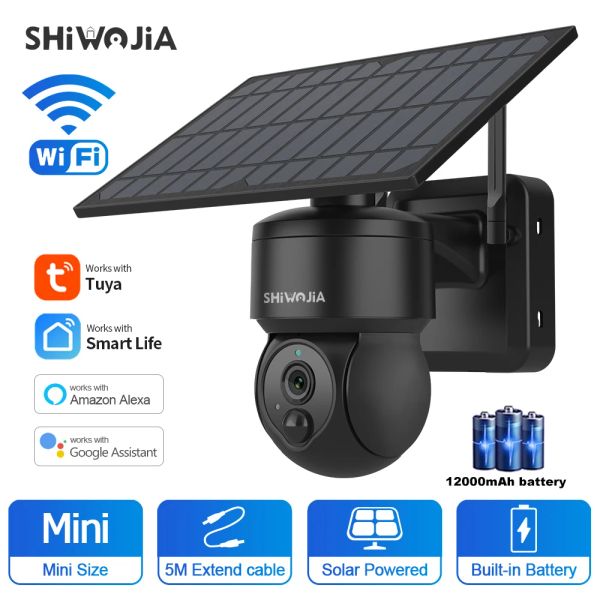 Intercom Shiwojia Solar Camera Wi -Fi Outdoor Tuya Ptz Surveillance Camera Home Home Security Video Cctv