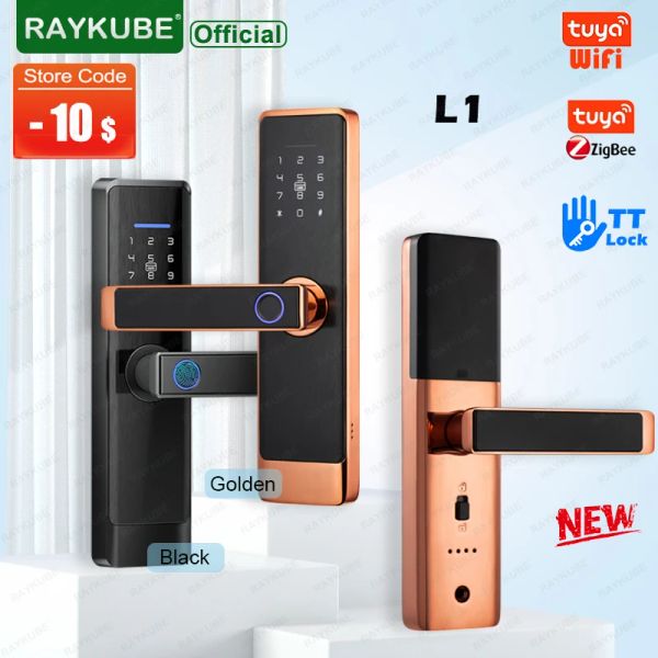 Lock Raykube L1 Golden Smart Door Lock Tuya WiFi / Tuya Zigbee / TT Lock App Fingerabdruck Digital Intelligent Electricentür Schloss