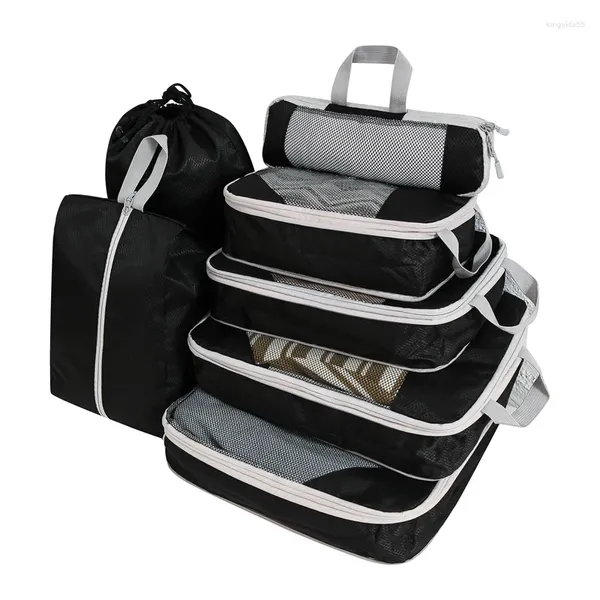 Stume di stoccaggio cubi di imballaggio a compressione per valigie Accessori da viaggio Essentials 7 pezzi impostati sacche da organizzatore a maglie