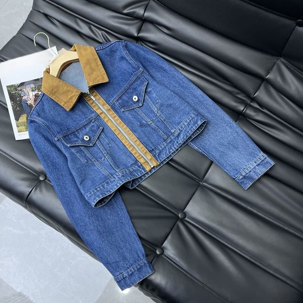 Jaqueta jeans de retalhos de couro de veado