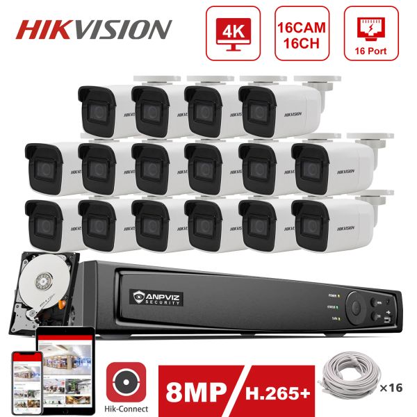 System Hikvision OEM 4K 16CH POE NVR KIT HIKVISION 8MP IP -камера DS2CD2085G1I ОБОРУДОВАНИЕ HIKCONNECT HIKCONNECT и играйте 30M IR IP67