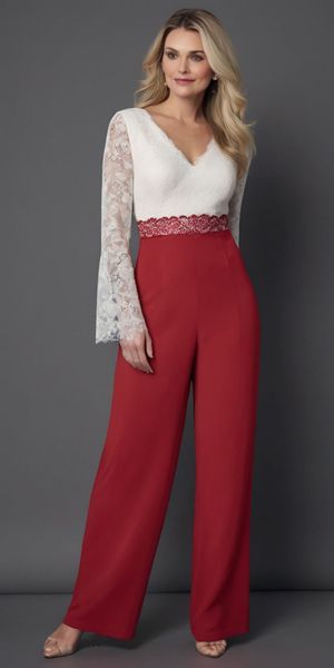 Abito bianco rosso della sposa abiti formali abiti madri a manica lunga cerniera personalizzata plus size nuove tute di pantaloni in chiffon a V-Neck