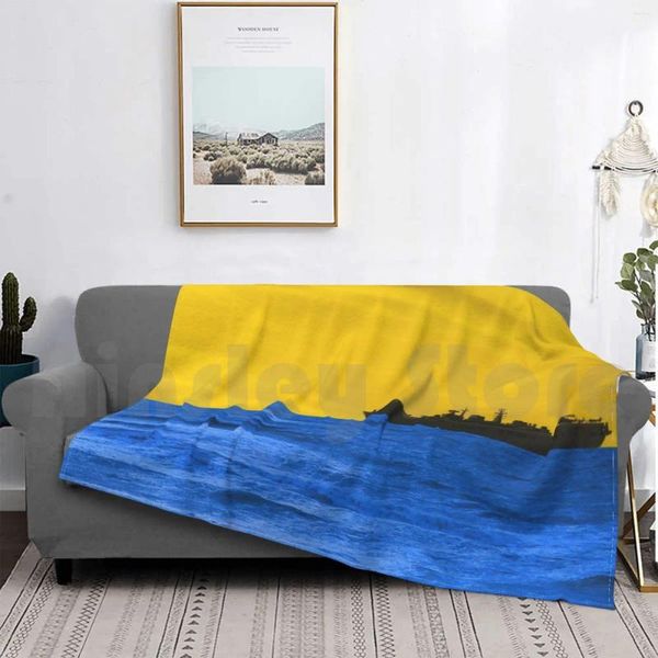 Coperte Sunset Boptet Fashion Custom Giallo Blu giallo Aereo Royal Sea Sky Ship Carrier Harrier