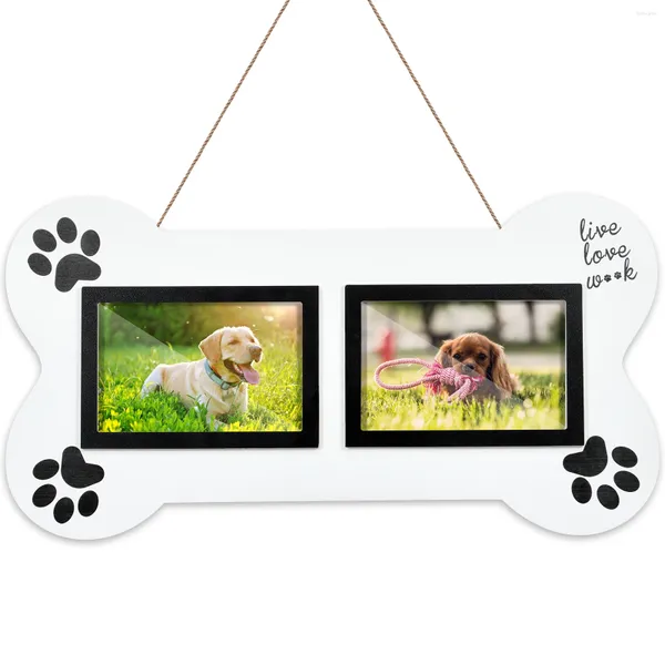 Çerçeveler köpek resim çerçevesi 2 kolaj ahşap resimler 3 x 5 inç sevimli kemik şekli ekran yolları