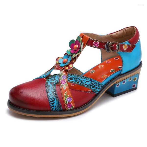 Scarpe vestiti tallone medio contrasto vintage colore a strisce a strisce bassa tondo mary jane donne sandali estivi