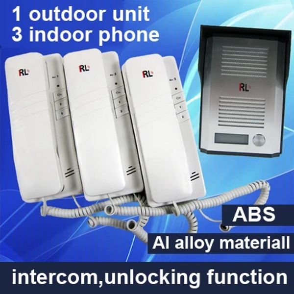 Intercom Nuovo arrivo Audio Audio Intercom Telfell/porta della porta per 3 camere w/t Intercom, funzione di sblocco, parlare tra le unità interne