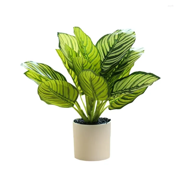 Fiori decorativi Lifelente artificiale Pianta verde pentola di plastica con foglie di stoffa di quercia Perfetti per la decorazione domestica e dell'ufficio