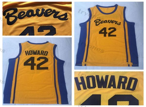 Mens Teen Wolf Scott Howard 42 Beacon Beavers Basketbol Formaları Vintage Dikişli Gömlekler Sarı SXXL9452900