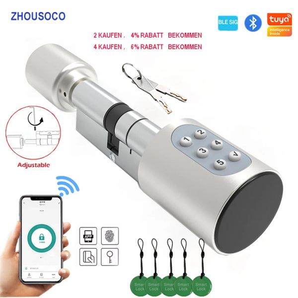 Lock Tuya Ble Smart Electronic Door Lock Euro DIY Zylinder Digital Passwort App Schlüssel Karte Entsperren Sie schlüsselllos für Home Hotels Sicherheit