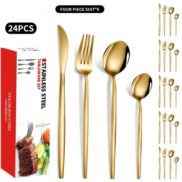 Conjuntos de utensílios de jantar Conjunto de talheres Portugal aço inoxidável Tableware Titanium Box Bonife Faca Faca Faca 24 Peças