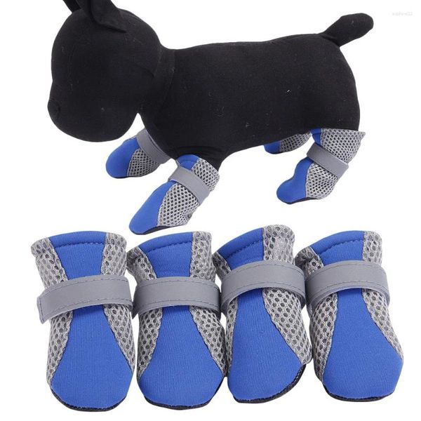 Hundekleidung 4pcs/ Set von Nicht -Slip -Schuhen reflektierende Haustiefel atmungsable Mesh Socken Frühling Sommer Anti wasserdicht