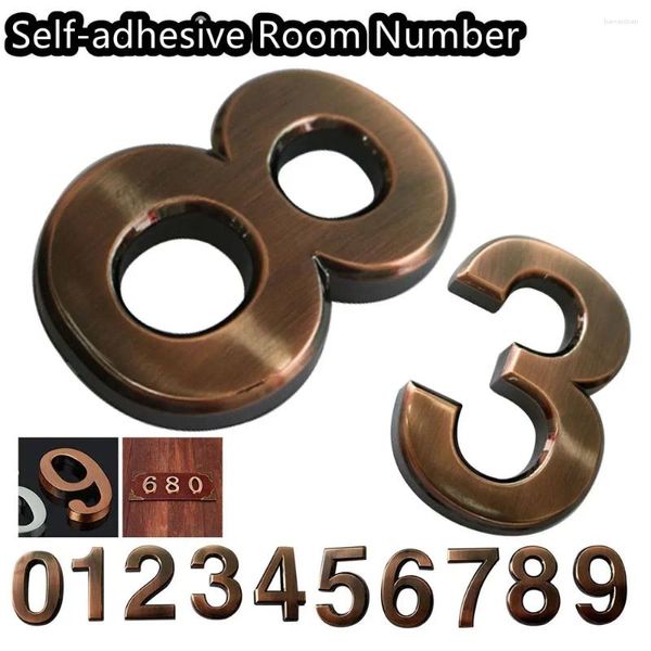 Estatuetas decorativas 1 PC PC Impermeável ABS Plástico Auto-adesivo Digits de bronze Placas da porta do adesivo Número da sala de sinal de endereço