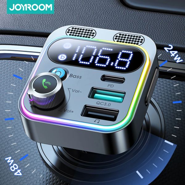 Adattatore Joyroom Bluetooth 5.3 FM Trasmettitore per auto 48W PDQC3.0 Caricatore auto Bluetooth Adattatore Bluetooth Adattatore più forte Dual Mics Sound Deep Bass Sound