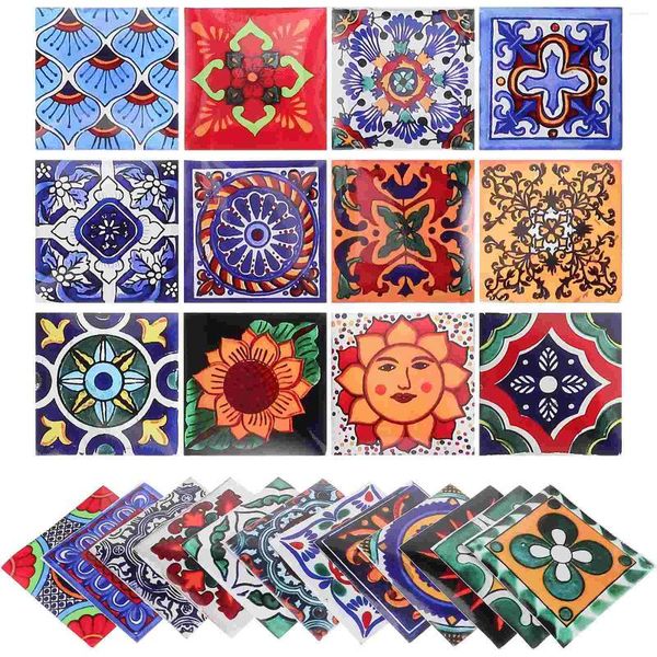 Papéis de parede 24 folhas de ladrilhos vintage Borders Peel Tiles Cozinha de cozinha mexicana PVC à prova d'água