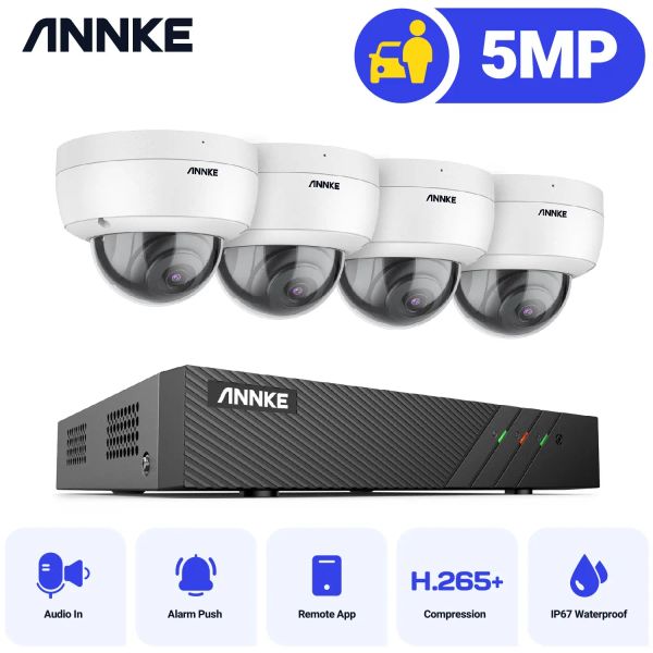 Kleidung Annke 5MP FHD POE -Netzwerk Video -Sicherheitssystem H.265+ 6 MP NVR mit 5MP wetterfestem Überwachung POE -Kameras Audio in IP -Kamera