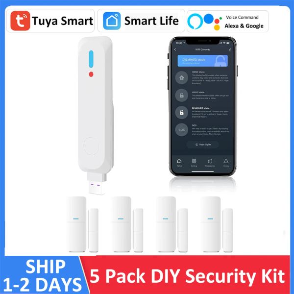 Kits Tuya Smart Home Door Window Sensors WiFi Security Alarm System Alexa Google For Kids Apartment Office Store Safety Starter Kit