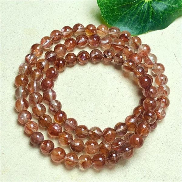 Braccialetti di collegamento 6 mm Natural Red Fire Quarzo Ematoide Triplo Circolo Bracciale Smooth Gemstone Reiki Gioielli Guarigione Energia regalo Crystal Holiday