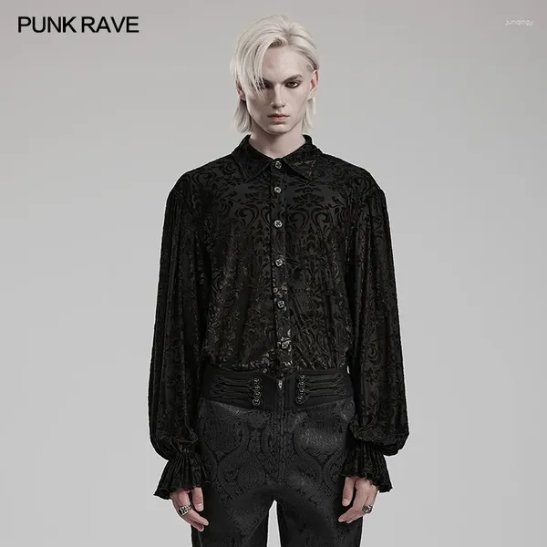 Camicie da uomo punk punk rave rave scuro lussuoso lussuoso camicia stampato affollata con maniche svasata per la festa dei gentiluomini