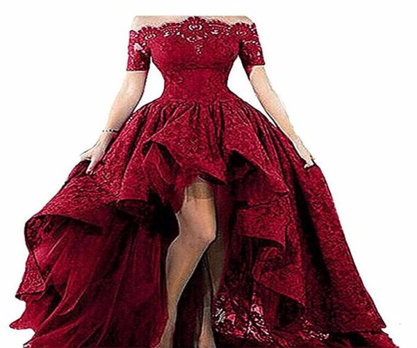 2018 Novo elegante renda preta sem alças fora do ombro Mangas curtas Vestidos de baile de alto nível de noite vestido longo qc4699885485