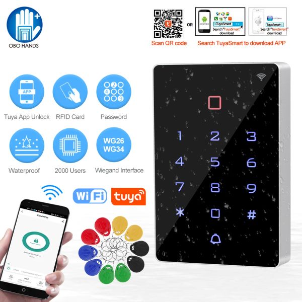 Tastaturen WiFi Tuya App Door Access Control System RFID -Tastatur IP68 Wasserdichtes WG26 Ausgang Touch Hintergrundbeleuchtungstüröffner 125kHz Kartentasten