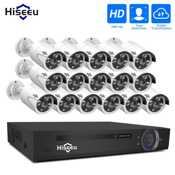 SISTEMA HISEEU 16CH POE NVR 5MP CAMERA IP esterna Kit Sistema Rilevamento H.265 Set di sicurezza di videosorveglianza audio