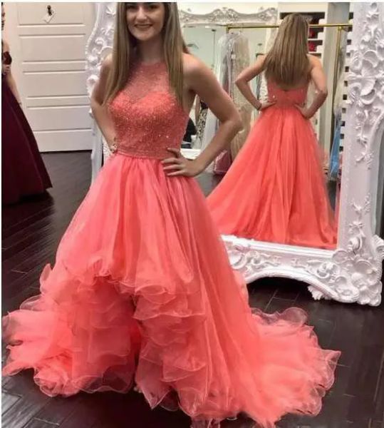 Vestidos 2018 Novos vestidos de baile de coral elegantes vestidos de noite com zíper de costas do zíper Hilo