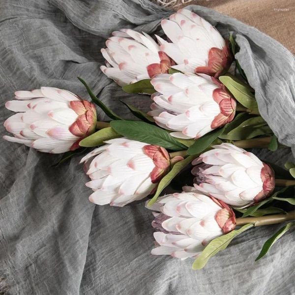 Flores decorativas 1 ramo de 37 cm de flor artificial criativa realista artesanal Big Head Bouquecas falsas brancas elegantes