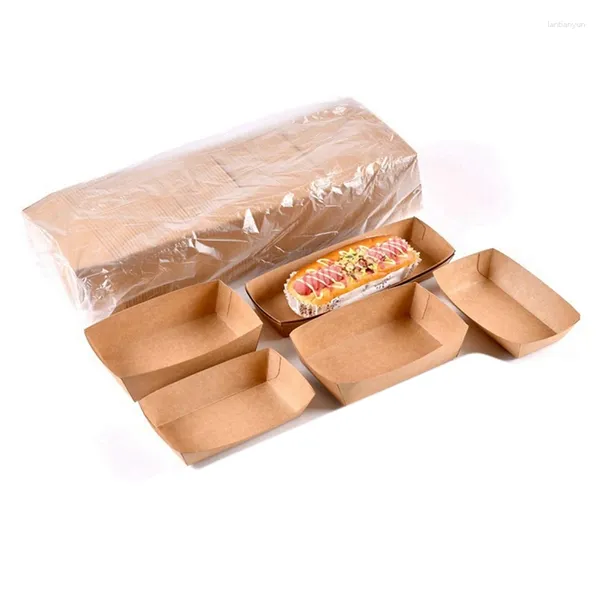 Teller 200piece Havenable Kraft Paper Serving Tablett faltbare Beschichtung Snack Open Box Hunde Pommes Huhn