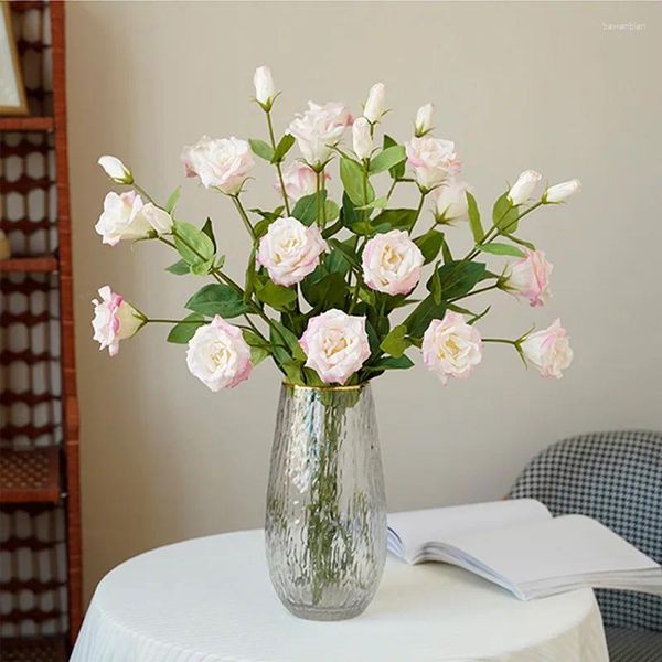 Dekorative Blumen weiße künstliche Eustoma lisianthus rosa Seidenblum -Arrangement Accessoires für Home Dekorationstisch Herzstück Herzstück