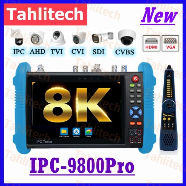 Neue 8K CCTV IP -Kamera Tester Monitor 8K IPC 8MP AHD TVI SDI CVI Tester VGA HDMI WiFi POE RJ45 Kabel TDR -Test UTP -Kabel -Tracer